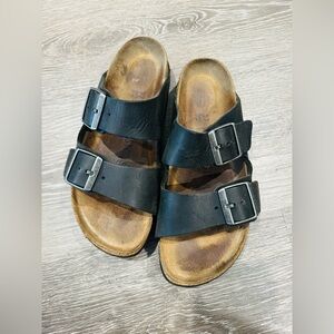 Birkenstock Arizona Soft Footbed Oiled Leather Black Womens Size 6.5/37